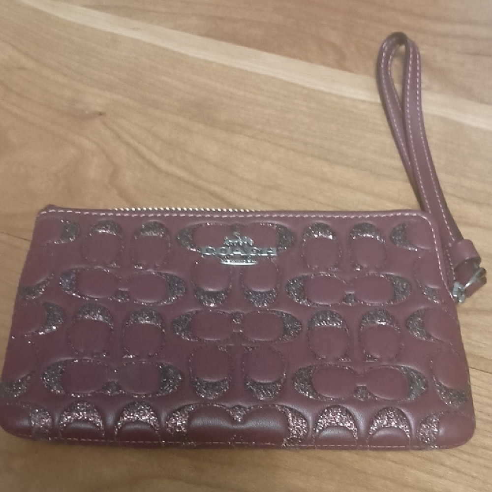 Coach Brown Monogram Wristlet Clutch